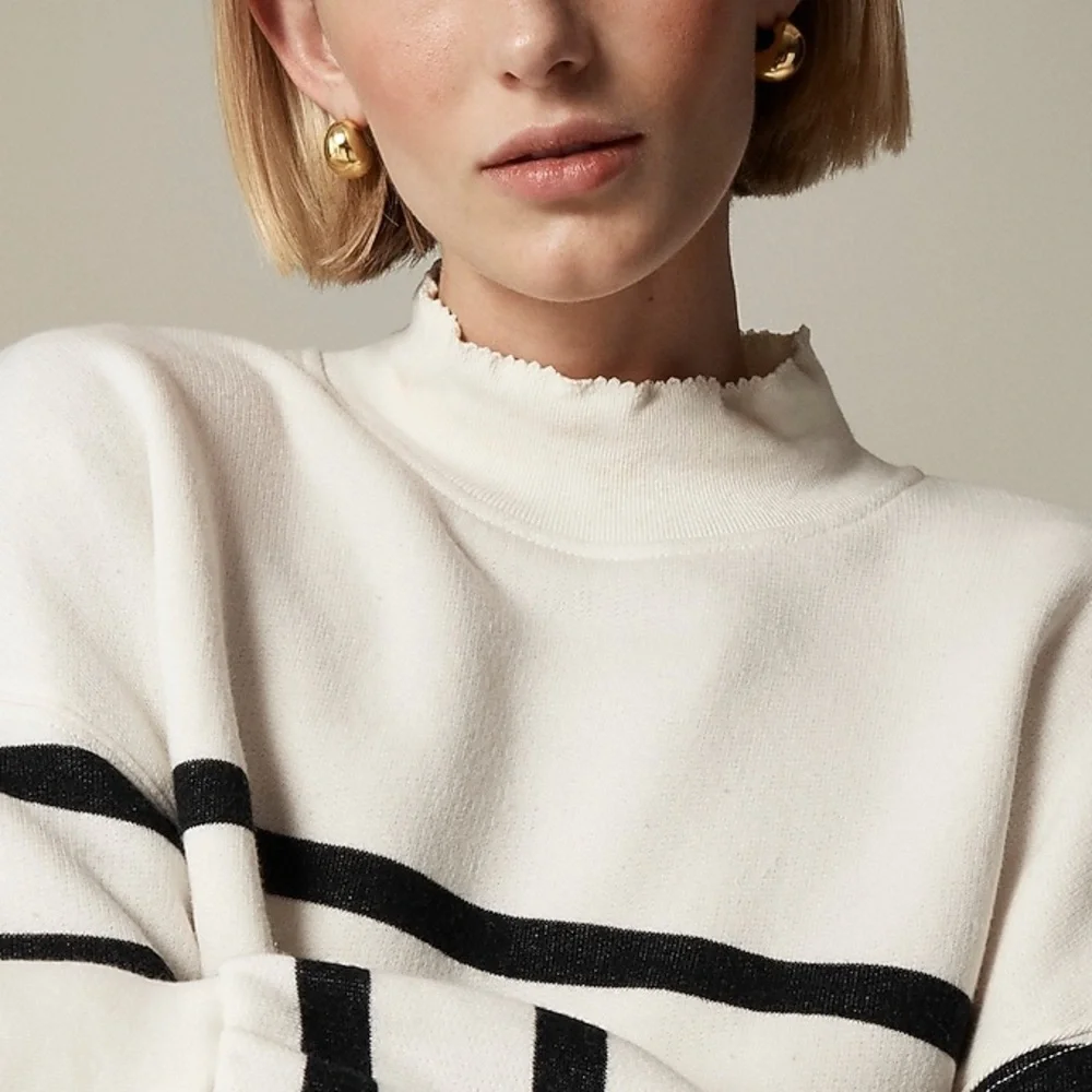 J.Crew Heritage terry mockneck sweatshirt in stripe size L NWT